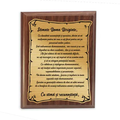 Stimate domn diriginte, placheta lemn personalizata prin gravura